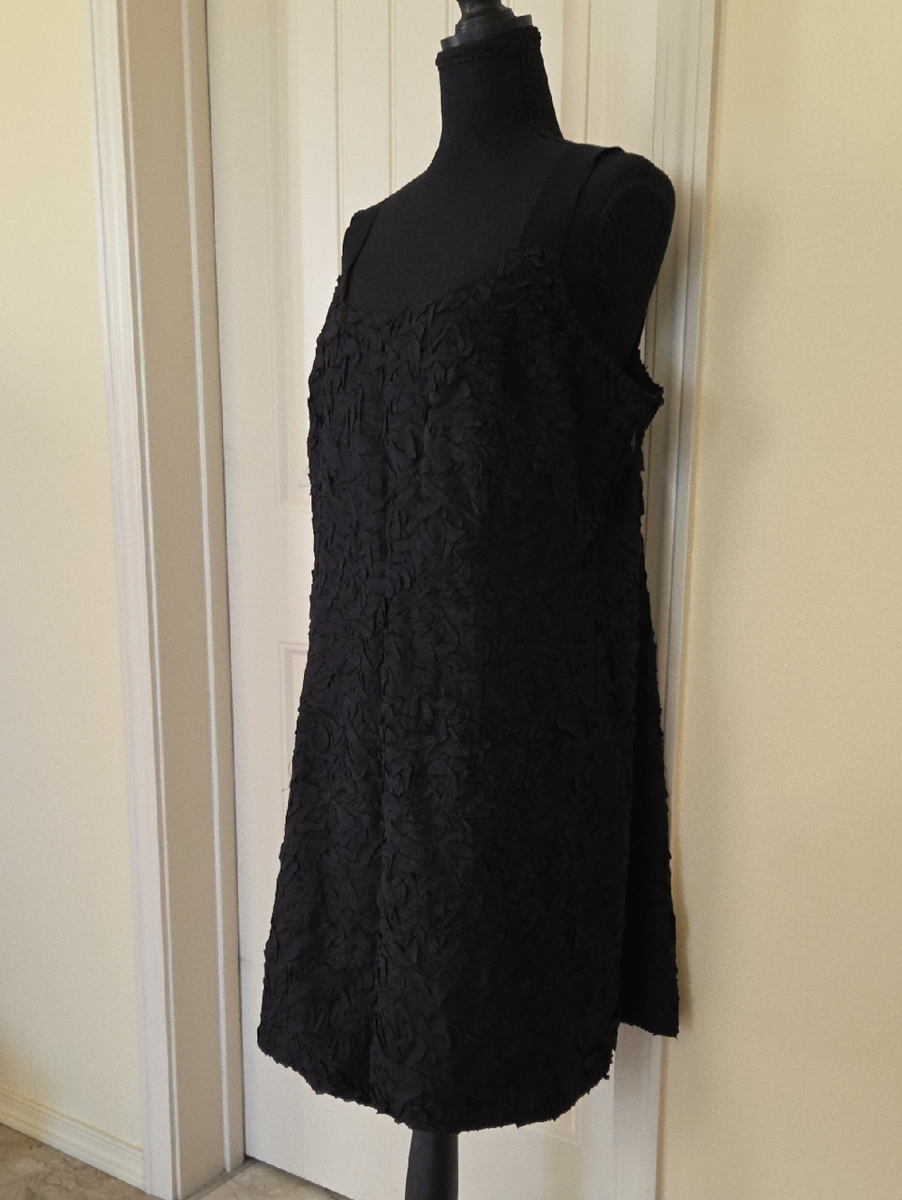 Eileen Fisher Black Sleeveless Crinkle Silk Dress, Size 14